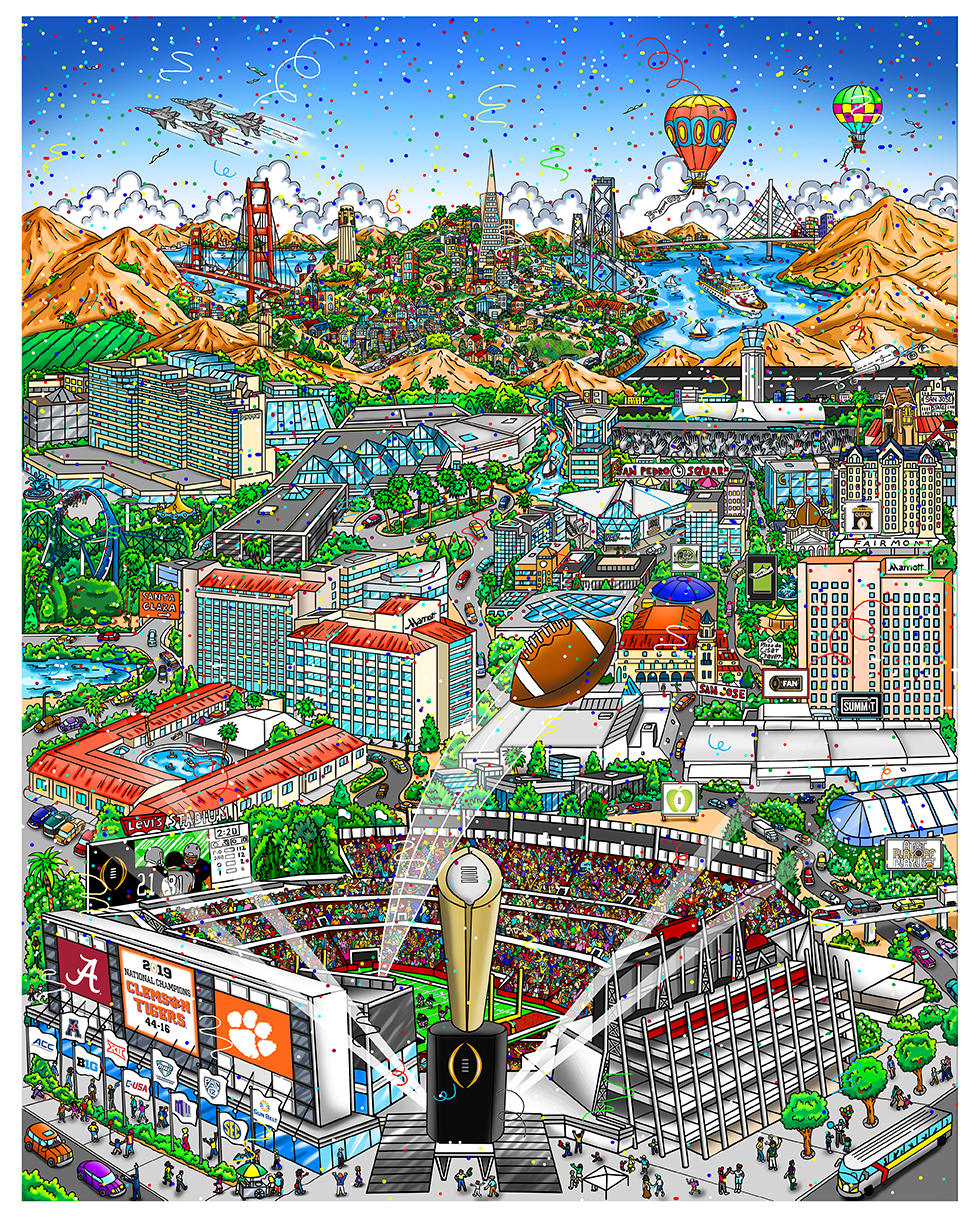 2019 College Football National Championship Game, The Official Art Image and Program by Painter Charles Fazzino. Santa Clara, CA 1.7.19 Corporate and Special Sales by The Art of the Game