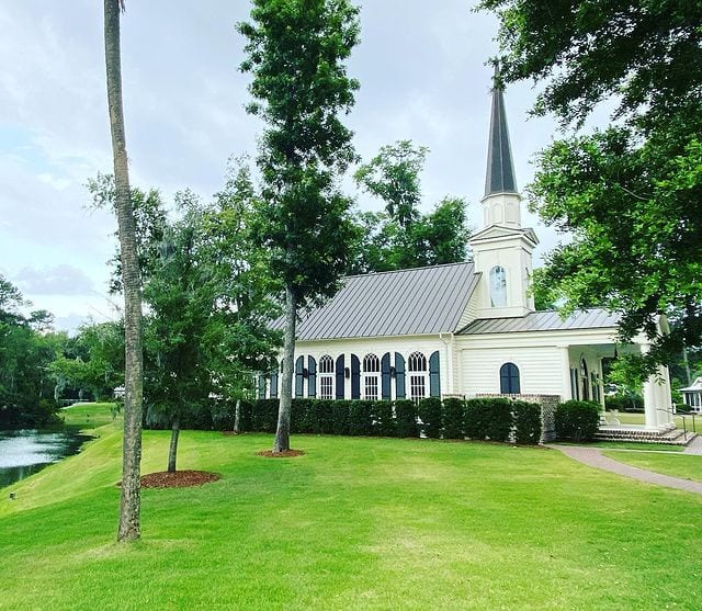 Church building with tall steeple